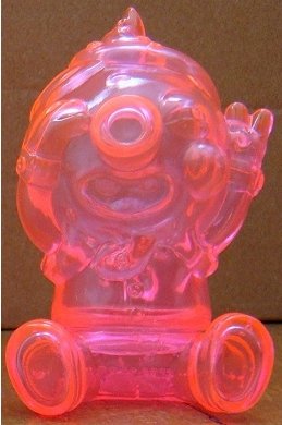 uh oh Globby unpainted clear pink figure by Bwana Spoons, produced by Gargamel. Front view.
