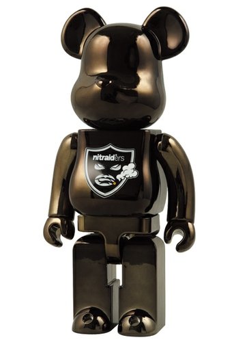 Nitraid Be@rbrick 400% - Black Chrome figure, produced by Medicom Toy. Front view.