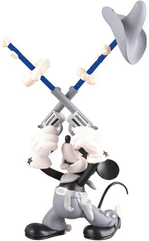 Two-Gun Mickey UDF-64 figure by Disney X Roen, produced by Medicom Toy. Front view.
