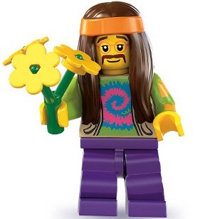 Hippie figure by Lego, produced by Lego. Front view.
