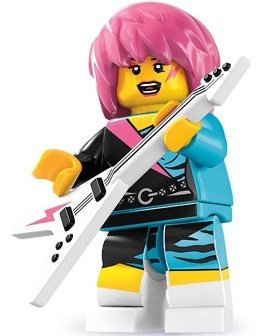 Rocker Girl figure by Lego, produced by Lego. Front view.