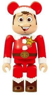 Woody Santa Be@rbrick 100% figure by Disney X Pixar, produced by Medicom Toy. Front view.