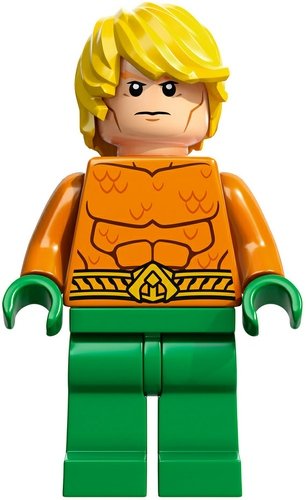 Aquaman figure by Dc Comics, produced by Lego. Front view.