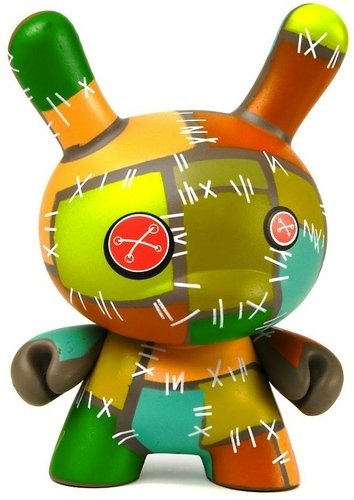 Patchwork figure by Blaine Fontana, produced by Kidrobot. Front view.