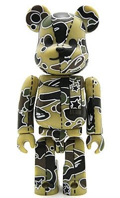 Bape Play Be@rbrick S2 - Light Brown Camo figure by Bape, produced by Medicom Toy. Front view.