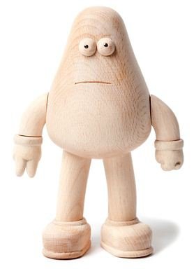 Wood Yod figure by James Jarvis, produced by Amos Toys. Front view.