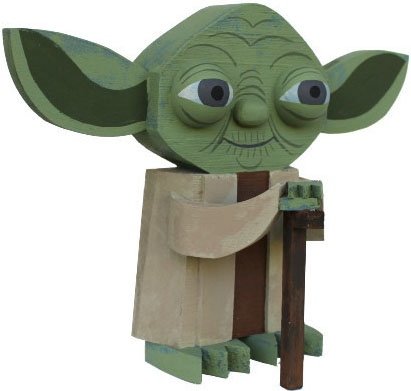 Yoda figure by Amanda Visell, produced by Switcheroo. Front view.