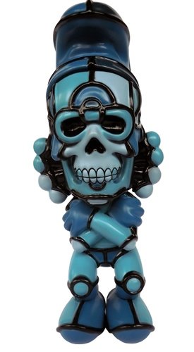 Deathead Smurk Blue Hue figure by David Flores X Hellfire Canyon Club, produced by Blackbook Toy. Front view.