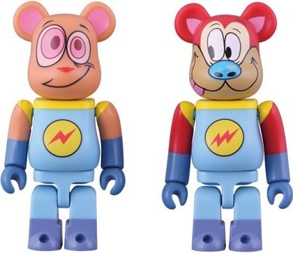 Ren & Stimpy Space Madness Be@rbrick 100% 2 Pack Set figure by Mtv Networks, produced by Medicom Toy. Front view.