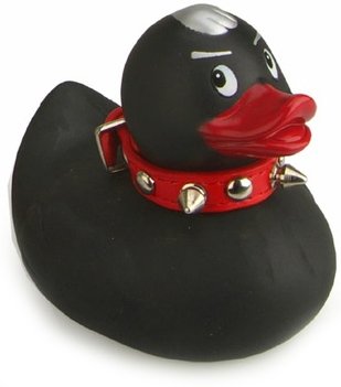 Quackers - Punk Duck figure, produced by Opal London. Front view.
