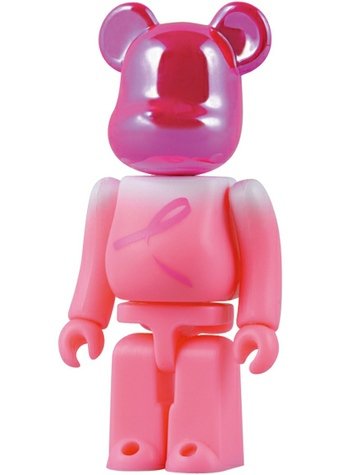 Pink Ribbon Be@rbrick 100% - Breast Cancer Awareness  figure, produced by Medicom Toy. Front view.