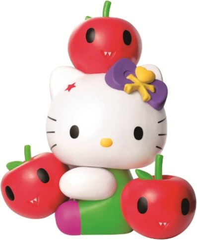 Apple Hello Kitty figure by Simone Legno (Tokidoki), produced by Sanrio. Front view.