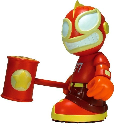 Kidrobot Mascot 07 - El Robo Loco, Orange figure by Tristan Eaton, produced by Kidrobot. Front view.