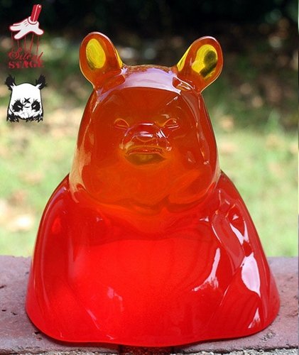 Lava Bear Gazer Panda  figure by Angry Woebots, produced by Silent Stage Gallery. Front view.