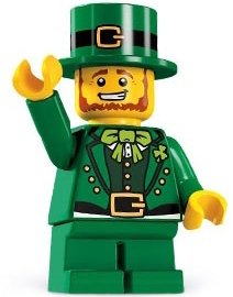 Leprechaun figure by Lego, produced by Lego. Front view.