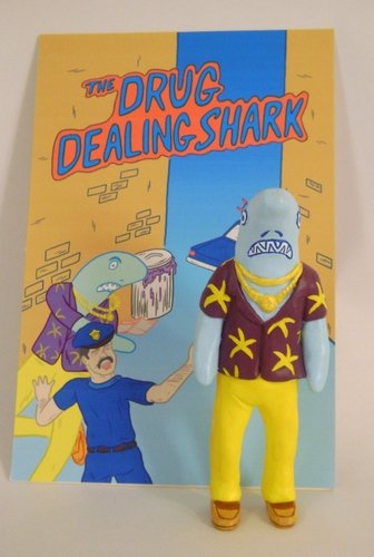 The Drug Dealing Shark - Purple Shirt figure by Joseph Harmon, produced by The Department Of Awesome. Front view.