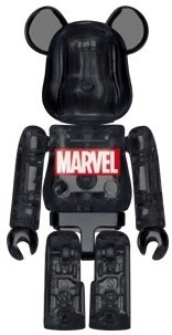 Clear Black Marvel Logo Be@rbrick 100% figure by Marvel, produced by Medicom Toy. Front view.