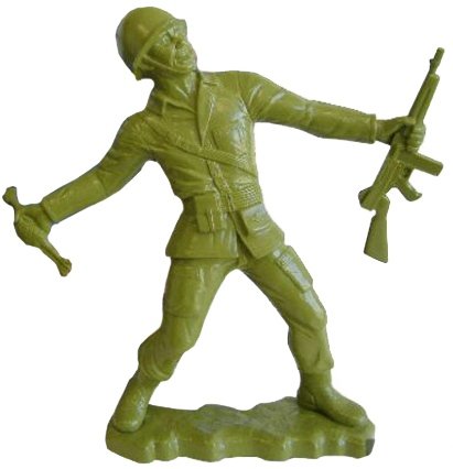 Big Army Man - Green figure by Frank Kozik, produced by Ultraviolence. Front view.