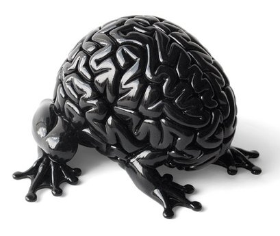 Jumping Brain Black figure by Emilio Garcia, produced by Lapolab. Front view.