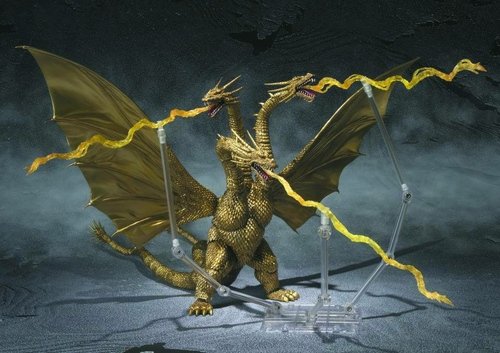 King Ghidorah figure, produced by Bandai. Front view.