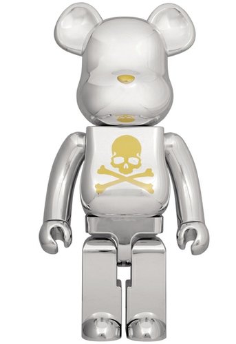 Chrome Silver Be@rbrick 1000% figure by Mastermind Japan, produced by Medicom Toy. Front view.