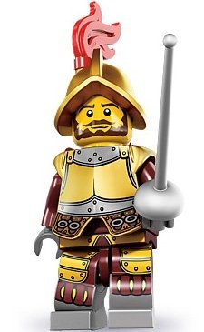 Conquistador figure by Lego, produced by Lego. Front view.
