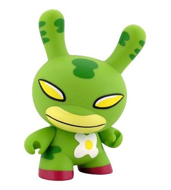 Eggdrop Dunny figure by David Horvath, produced by Kidrobot. Front view.