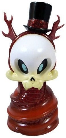 Heathen Snake Skelve - Red Lamé figure by Brandt Peters, produced by Tomenosuke + Circus Posterus. Front view.