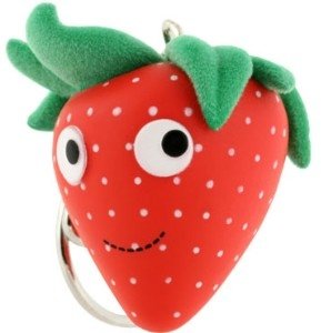 Strawberry figure by Heidi Kenney, produced by Kidrobot. Front view.
