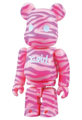 X-girl Be@rbrick 100% - Zebra Pink figure by X-Girl, produced by Medicom Toy. Front view.
