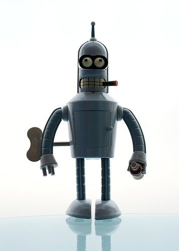 Bender figure by Matt Groening, produced by Rocket Usa. Front view.