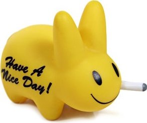Smorkin Labbit - Have a Nice Day figure by Frank Kozik, produced by Kidrobot. Front view.