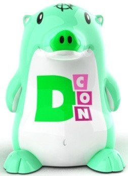 D-Con Green Mini Heathrow  figure by Frank Kozik, produced by Maqet. Front view.