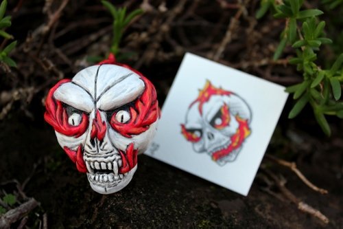 Skull Tattoos - Flaming Skull - Custom figure by Double Haunt. Front view.