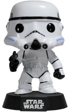 Stormtrooper figure by Lucasfilm Ltd., produced by Funko. Front view.