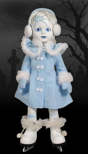 Frozen Charlotte figure by Ed Long & Damien Glonek, produced by Mezco. Front view.