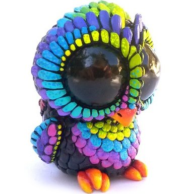 Baby Owl - Rainbow figure by Kathleen Voigt. Front view.
