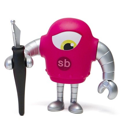 Pink Sketchbot figure by Steve Talkowski, produced by Solid. Front view.