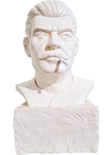 Smokin Joe Dzhugashvili Stalin Bust in White figure by Frank Kozik, produced by Ultraviolence. Front view.