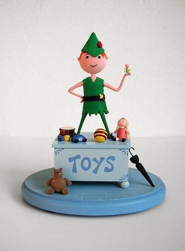 Peter Pan Sneaky Box figure by Michelle Valigura, produced by Switcheroo. Front view.