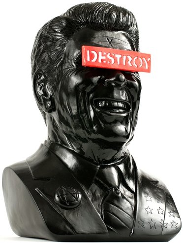 Gipper Reagan Bust - Kidrobot Exclusive figure by Frank Kozik, produced by Ultraviolence. Front view.