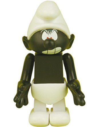 Black Smurf  figure by Peyo, produced by Medicom Toy. Front view.