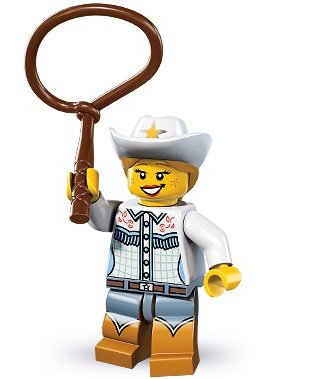 Cowgirl figure by Lego, produced by Lego. Front view.