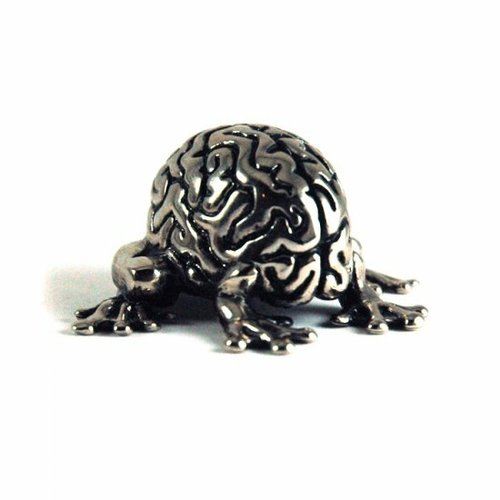 Mini Metal Silver Jumping Brain figure by Emilio Garcia, produced by Toy Art Gallery . Front view.