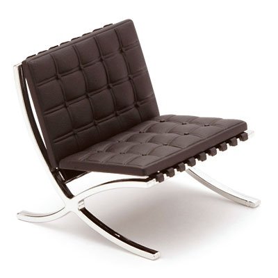 Barcelona Chair figure by Ludwig Mies Van Der Rohe, produced by Reac Japan. Front view.