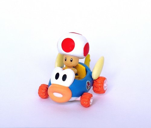 Mario Kart Wii Baby Toad figure, produced by Nintendo. Front view.