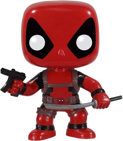 DeadPool figure by Marvel, produced by Funko. Front view.