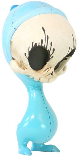 Blue Dissected Skelve  figure by Brandt Peters. Front view.
