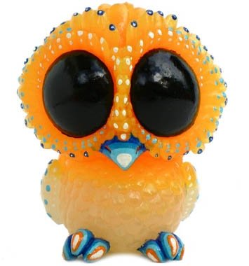 Baby Owl - Orange Blue GID figure by Kathleen Voigt. Front view.