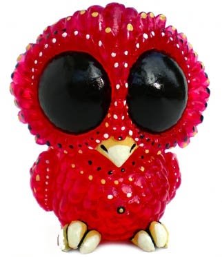Baby Owl - Red figure by Kathleen Voigt. Front view.